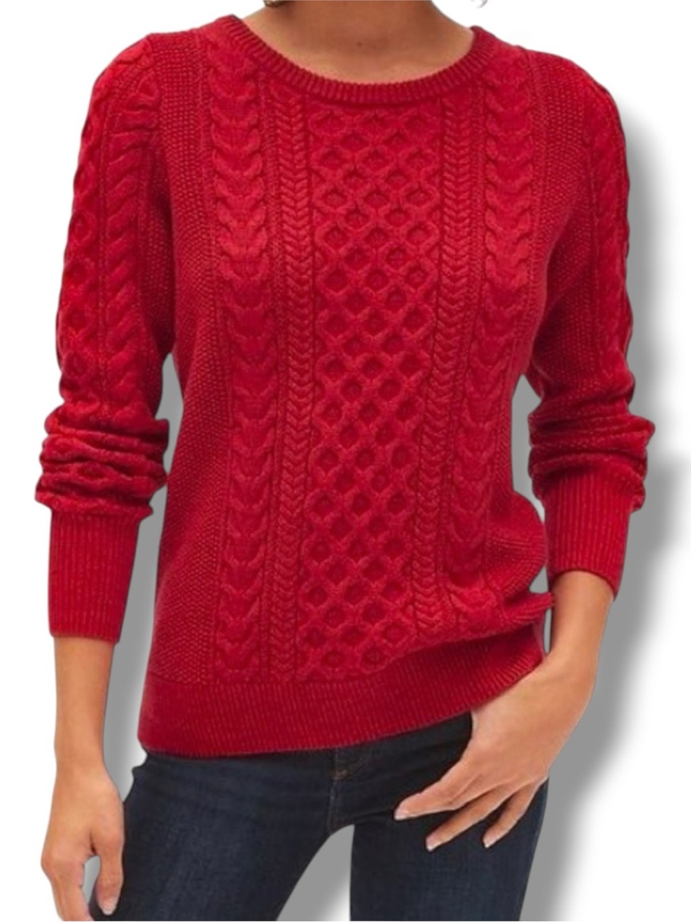 GAP Red Cable-Knit Long Sleeve Classic Design Comfy and Cozy Crewneck Sweater